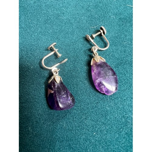 677 - Pair silver & purple stone drip earrings