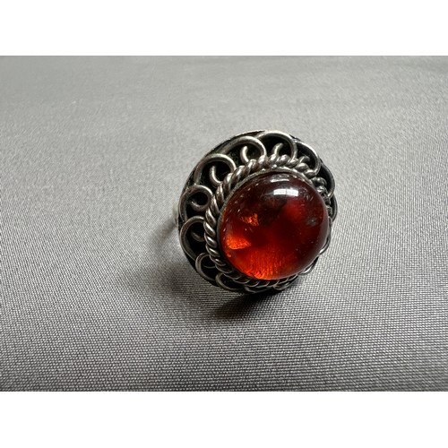 681 - Silver with Amber stone ring