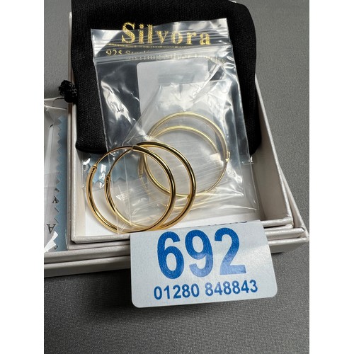 692 - 2 x pairs Silver gold overlay hoop earrings