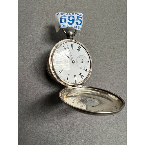 695 - Silver half hunter pocket watch no glass . SAS