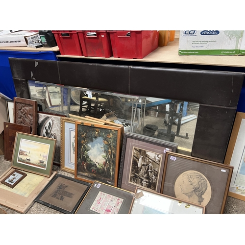 772 - large brown leather framed mirror