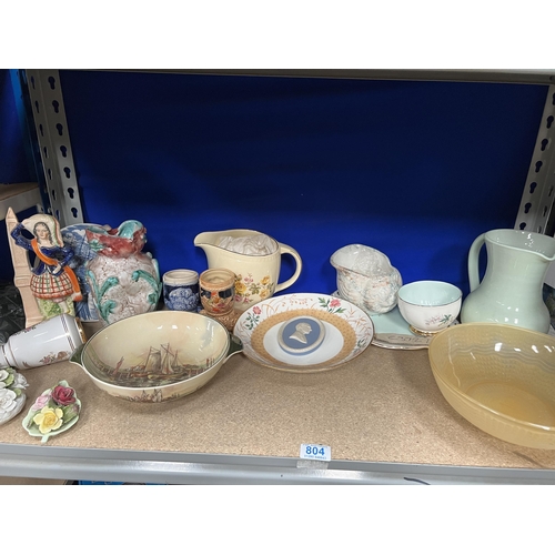 804 - Shelf mixed China , bowls , jugs , glass bowl etc..