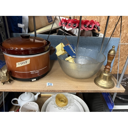 816 - Slow cooker , glass bowls , brass bell