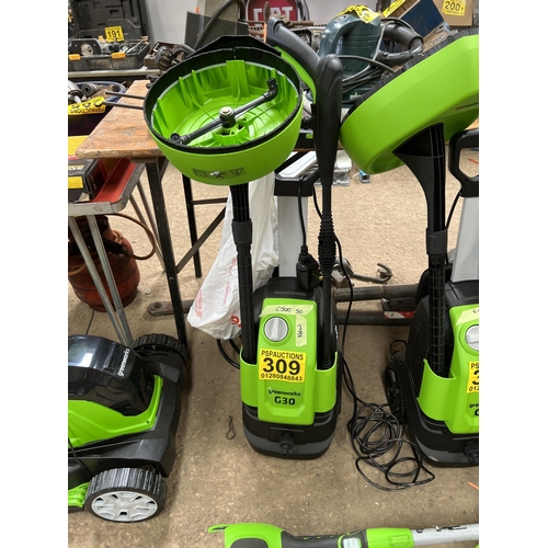 309 - Greenworks G30 pressure washer with patio attachment NEW