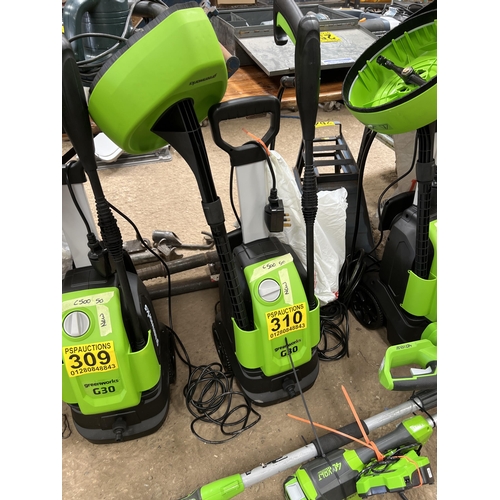 310 - Greenworks G30 pressure washer with patio attachment NEW