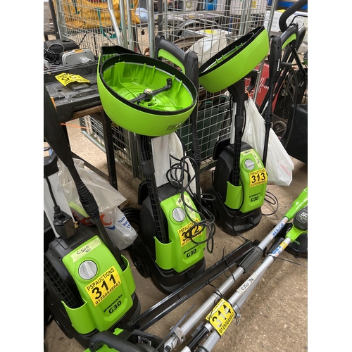 312 - Greenworks G30 pressure washer with patio attachment NEW