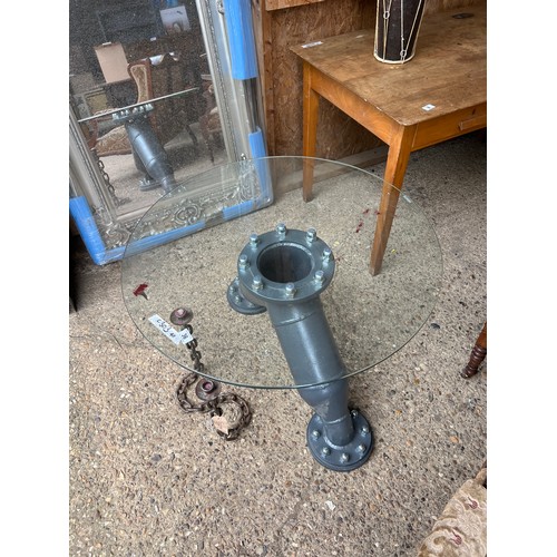 36 - Industrial style glass top table