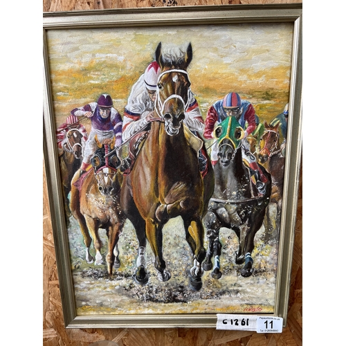 11 - Framed oil on canvas Horse Racing