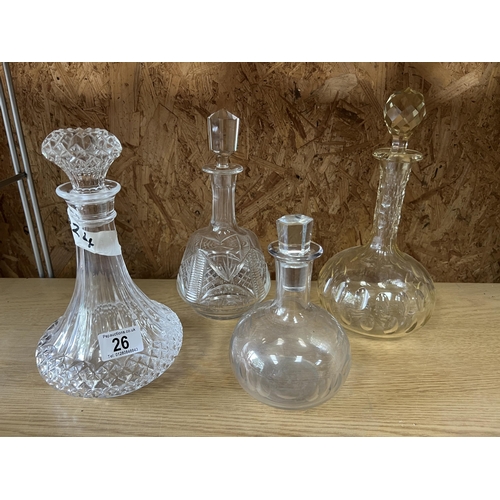 26 - 4 x Glass Decanters