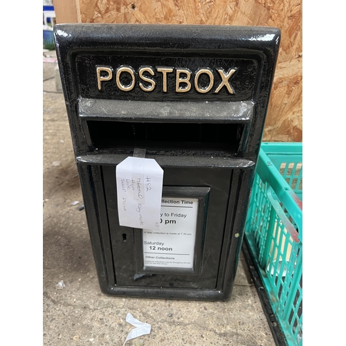 54 - Heavy cast Black post box with keys h82