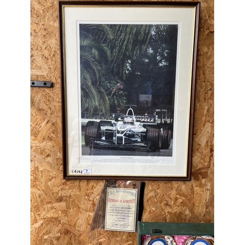 7 - Framed Grand Prix print titled FROM THE SHADOWS , numbered and signed with certificate