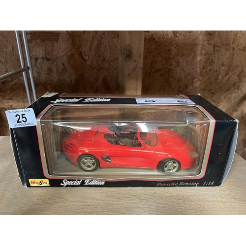 25 - 1:18 scale boxed diecast Porsche Boxster , Maisto