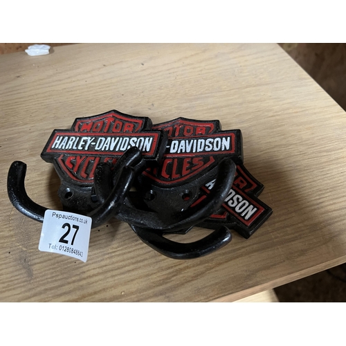 27 - 3 x Harley Davidson coat hooks h208