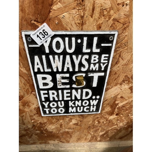 136 - Cast iron wall plaque h BEST FRIEND