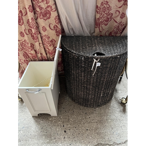 410 - wicker linen basket & wood box