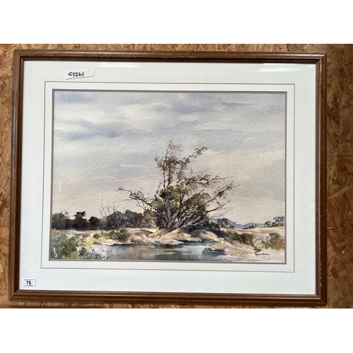 76 - Large framed picture landscape water colour signed