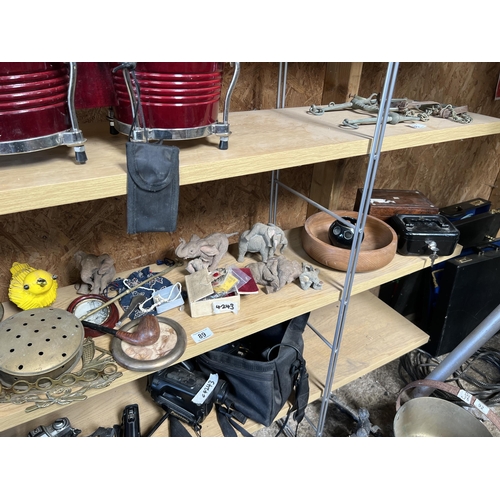 89 - mixed lot brass items , smoking pipe , elephant ornaments etc..