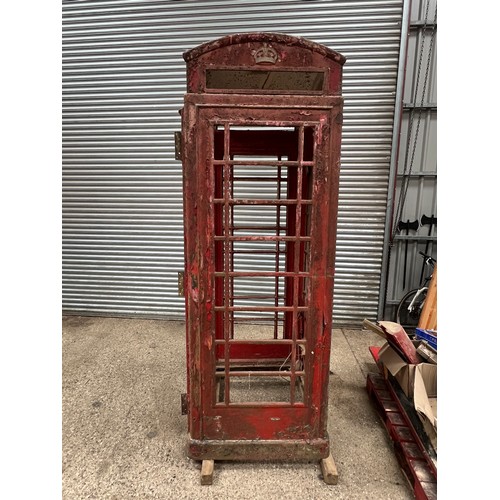 18 - Red Telephone kiosk box for restoration door and parts on pallet k6