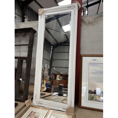 571 - white framed mirror 63 x 158 cm