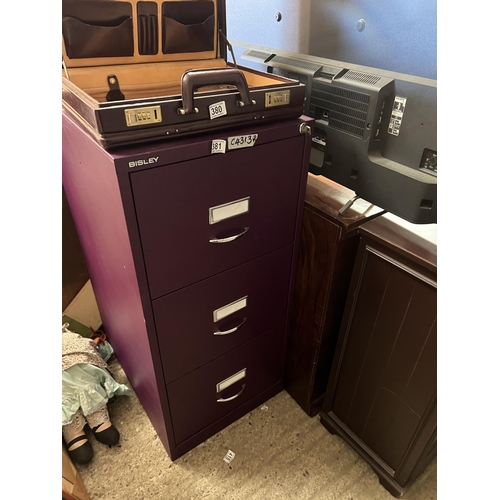 381 - purple 3 draw file cabinet