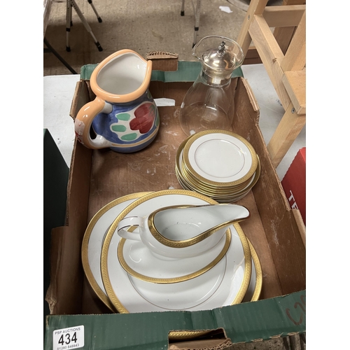 434 - white/gold china + jug x 2