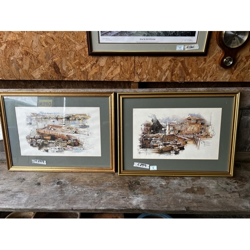 5 - x2 water colour harbor pictures