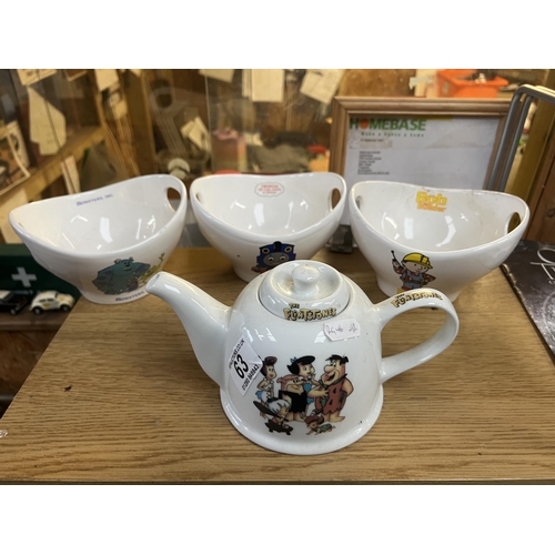 63 - RH46 3 soup bowls + teapot