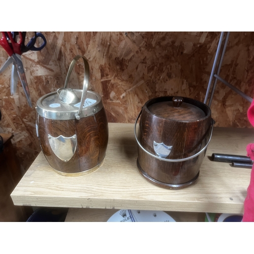 209 - x 2 vintage oak biscuit barrels
