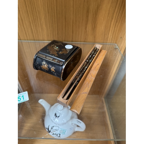 151 - (34) oriental cigarette box + chopsticks