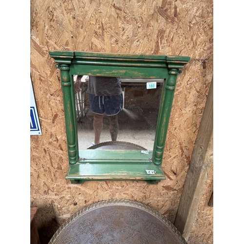 180 - green painted mirror shelf