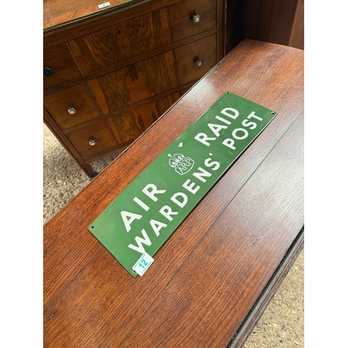 12 - enamel air raid sign