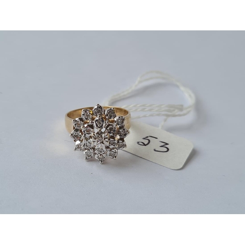53 - A vintage diamond star burst ring in 9ct - size M - 3.84gms