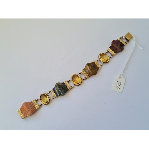 193 - SCOTTISH HARD STONE & CITRINE gold mounted panel bracelet