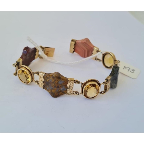 193 - SCOTTISH HARD STONE & CITRINE gold mounted panel bracelet