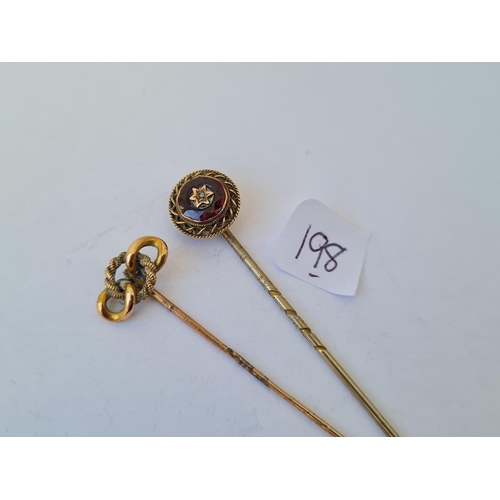 198 - Two more similar gold top stick pins