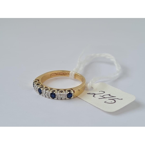275 - Sapphire & diamond half hoop ring in 9ct size L 2.6g inc