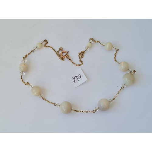 297 - A GRADUATED OPAL & CRYSTAL BEAD NECKLACE in 9ct 11g inc
