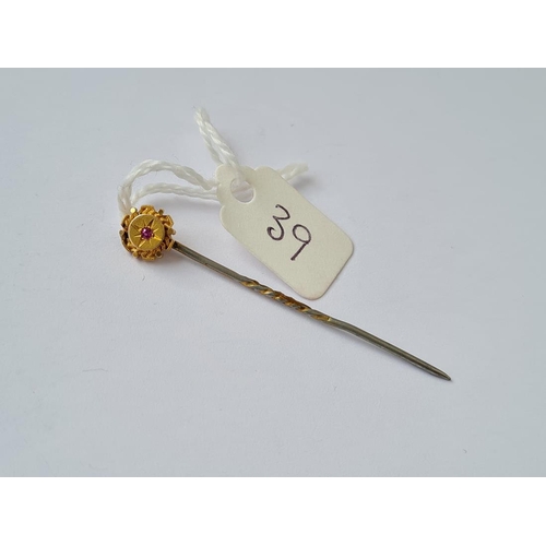 39 - Ruby and gold set stick pin