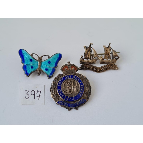 397 - Three silver and enamel brooches