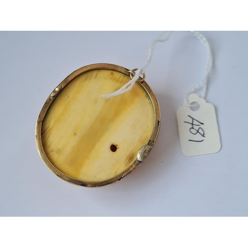 481 - Large carved bone floral pendant in gold mount