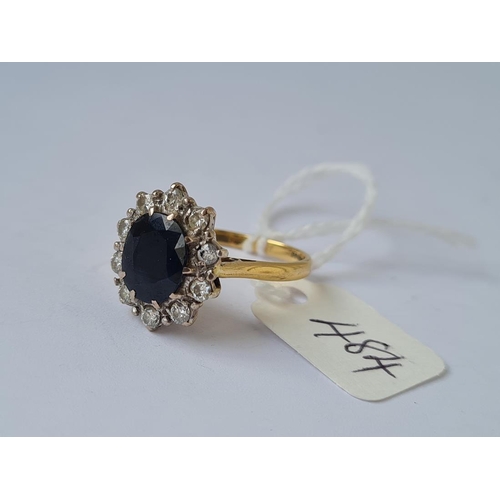 484 - A classical sapphire & diamond ring size N in 18ct gold mount 5.8g inc