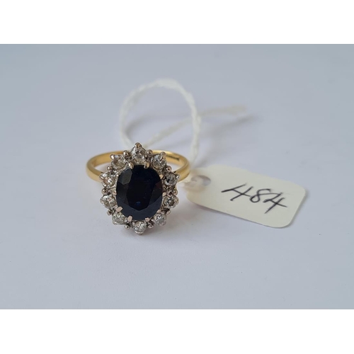 484 - A classical sapphire & diamond ring size N in 18ct gold mount 5.8g inc