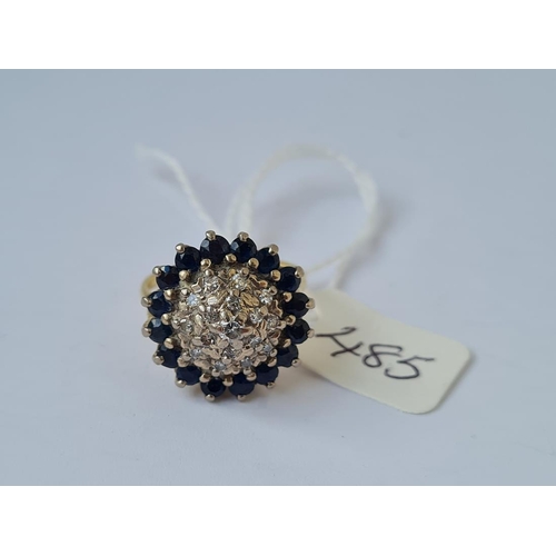 485 - A sapphire & diamond dome top ring in 18ct gold size M 6.7g inc