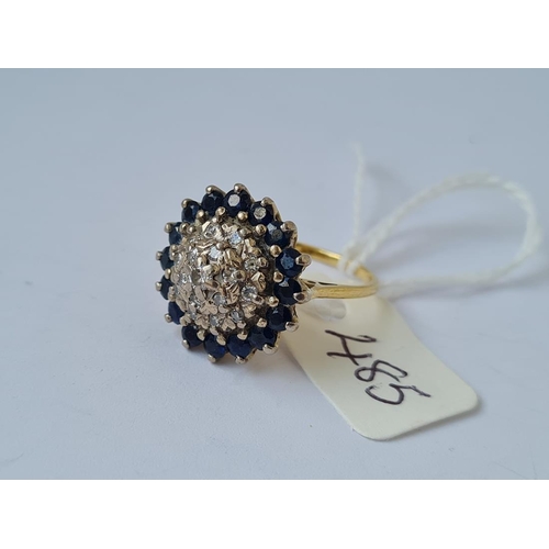 485 - A sapphire & diamond dome top ring in 18ct gold size M 6.7g inc