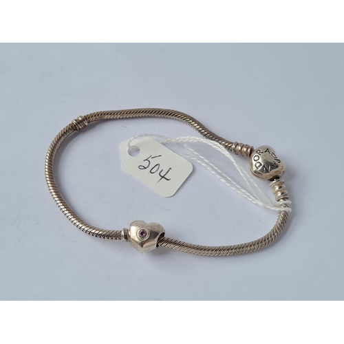 504 - A pandora moments heart clasp bracelet & chain