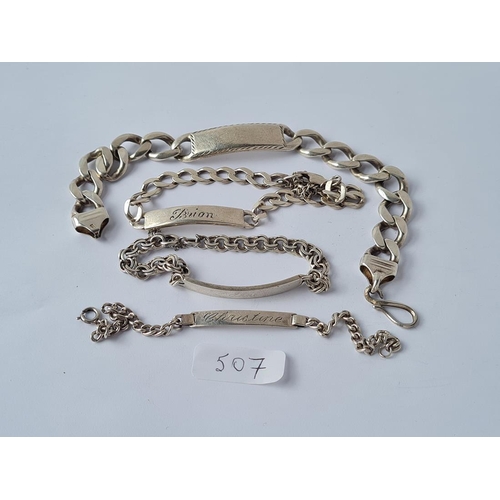 507 - Four silver identity bracelets - 93gms