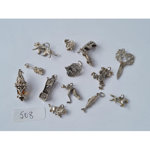 508 - Thirteen stirling silver charms - some articulated - 42gms
