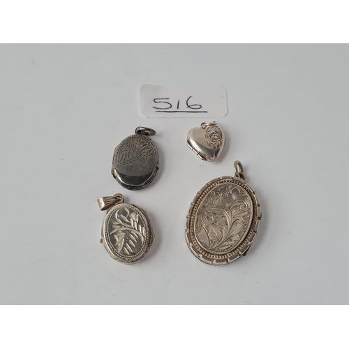 516 - Four silver lockets