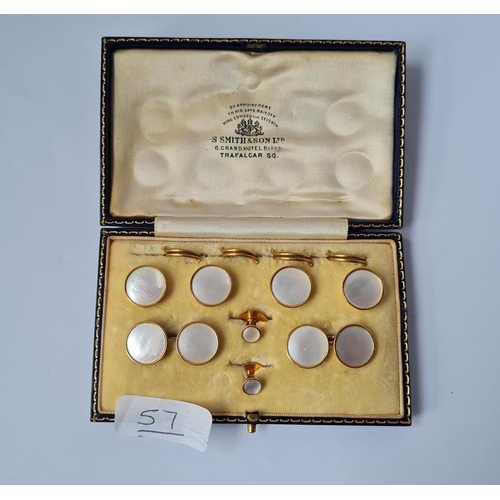 57 - A BOXED MOP CUFFLINK & STUD SET IN 9CT