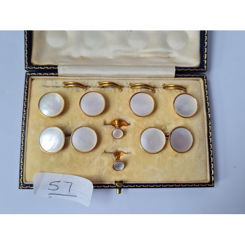 57 - A BOXED MOP CUFFLINK & STUD SET IN 9CT